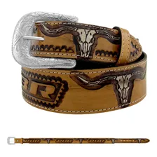 Cinto Country Couro Masculino Caramelo Pbr Longhorn Ct0198 Foto mini 4