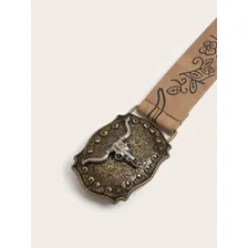 Cinto Couro Country Fivela Crânio Touro Horn Rodeio Unissex Desenho Do Tecido Long Horn Tamanho 115 Cm Foto mini  2