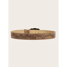 Cinto Couro Country Fivela Crânio Touro Horn Rodeio Unissex Desenho Do Tecido Long Horn Tamanho 115 Cm Foto mini 4