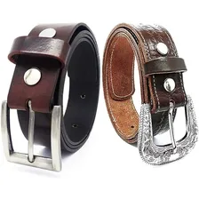 Cinto Couro Legitimo Country + Cinto Social Largo Masculino Cor Marrom Tamanho 110 Foto mini 1