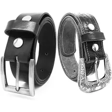 Cinto Couro Legitimo Country + Cinto Social Largo Masculino Cor Preto Tamanho 85 Foto mini 1