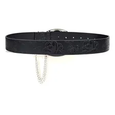 Cinto Couro Sintético Preto Fivela Caveira Rock Luxo Fashion Tamanho 120 Cm Foto mini 2