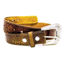 Cinto Masculino Country Cowboy Couro Entalhe Especial Cor Palha Desenho Do Tecido Cavalo Tamanho 85 Foto  mini 1
