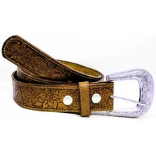 Cinto Masculino Country Cowboy Couro Entalhe Especial Cor Palha Desenho Do Tecido Cavalo Tamanho 85 Foto mini  2