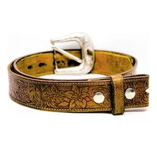 Cinto Masculino Country Cowboy Couro Entalhe Especial Cor Palha Desenho Do Tecido Cavalo Tamanho 85 Foto mini  3