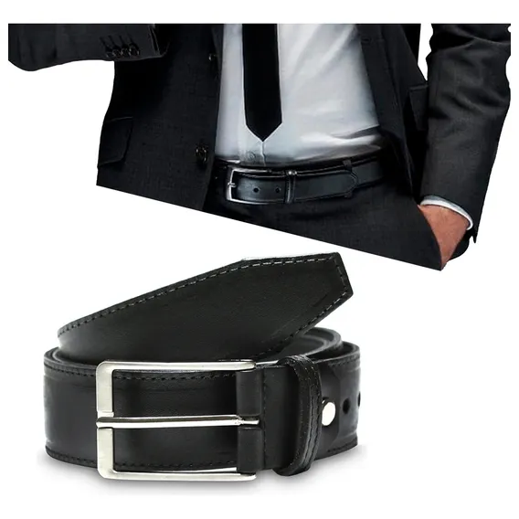Cinto Masculino Couro Legítimo Social Liso Premium Cor Preto Tamanho 110 Foto 1