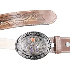 Cinto Masculino Fivela Nossa Senhora Aparecida Cinto Country Cor Marrom Desenho Do Tecido Gravado Tamanho 90cm Foto mini 4