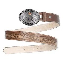 Cinto Masculino Fivela Nossa Senhora Aparecida Cinto Country Cor Marrom Desenho Do Tecido Gravado Tamanho 90cm Foto mini  3