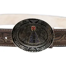 Cinto Masculino Fivela Nossa Senhora Aparecida Cinto Country Cor Marrom Desenho Do Tecido Gravado Tamanho 90cm Foto mini  2