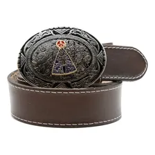Cinto Masculino Fivela Nossa Senhora Aparecida Cinto Country Cor Marrom Desenho Do Tecido Liso Tamanho 95cm Foto mini 1