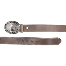 Cinto Masculino Fivela Nossa Senhora Aparecida Cinto Country Cor Marrom Desenho Do Tecido Liso Tamanho 95cm Foto mini 3