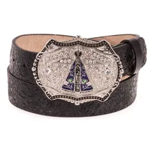 Cinto Nossa Senhora Aparecida Country Couro Fivela Grande Cor Preto Tamanho 105 Foto mini 1