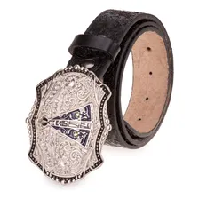 Cinto Nossa Senhora Aparecida Country Couro Fivela Grande Cor Preto Tamanho 105 Foto mini 2
