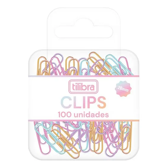 Clips 28mm Coloridos Pastel Com 100 Unidades - Tilibra Foto 1
