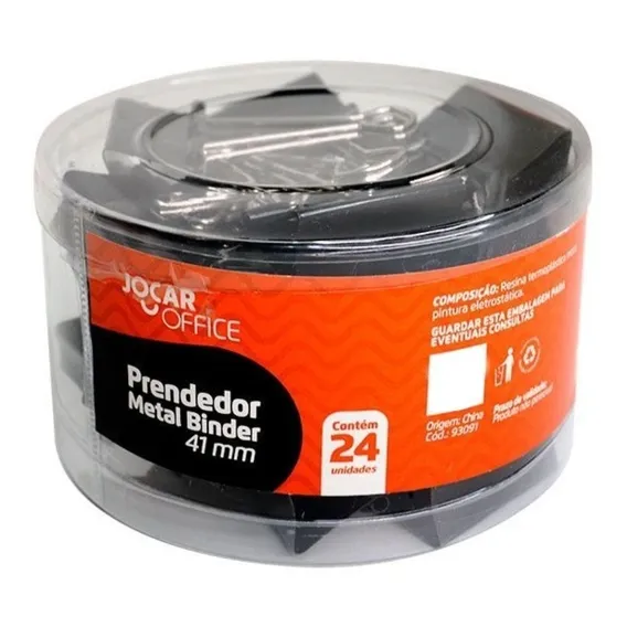 Clips Prendedor Papel 41mm 24un Preto Grampo Binder Grande Foto 1