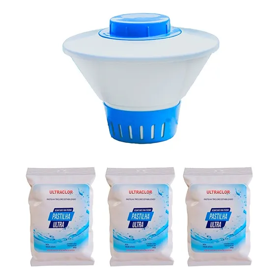 Clorador Flutuante+ 3 Pastilhas Clorofacil Suporte Pastilhas Cor Branco E Azul Foto 1
