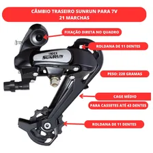 Câmbio Traseiro 7v Cage Longo 21v Megarange K7 Até 43d Foto mini 2
