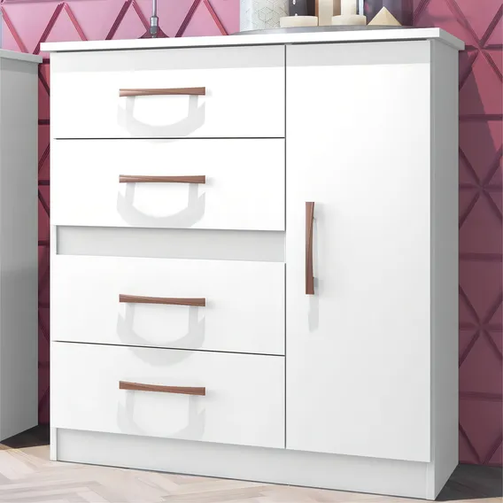 C么moda 4 Gav 1 Porta Lu铆za Multim贸veis Cr4157 Bco/rosa/azul Cor Branco Foto 1