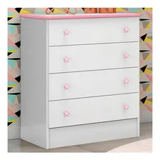 C么moda Infantil Doce Sonho 4 Gavetas Rosa/branco - Qmovi Foto mini 1