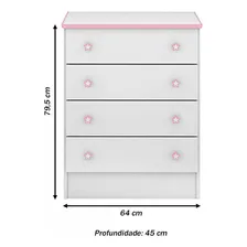 C么moda Infantil Doce Sonho 4 Gavetas Rosa/branco - Qmovi Foto mini 3