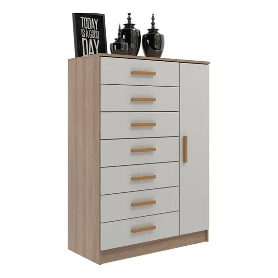C么moda New M么naco 1 Porta 7 Gavetas Demoli莽茫o/branco - Cor Branco Foto 1