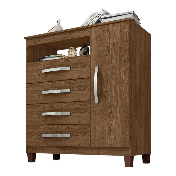 C么moda Sapateira 1 Porta E 4 Gavetas Cannes Malbec - Mpdecor Cor Marrom Foto 1