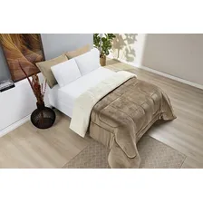 Coberdrom Everest King Dupla Face Sherpa E Manta Flannel Cor Cáqui Foto  mini 1