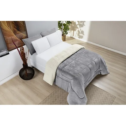 Coberdrom Everest King Dupla Face Sherpa E Manta Flannel Cor Cinza Foto 1