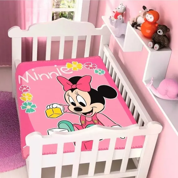 Cobertor Jolitex Berço Bebê Disney Minnie Brincando Vermelho Foto 1