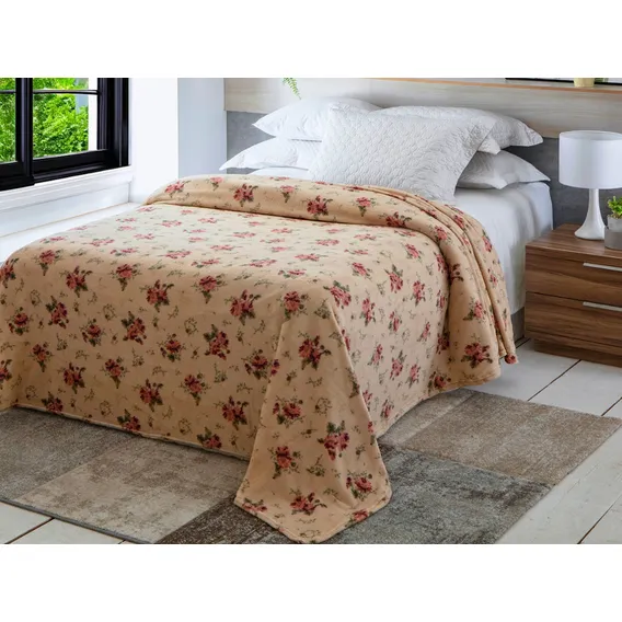 Cobertor Manta Casal Microfibra Soft Anti Alérgico Cor Manta Estampada Bege Foto 1