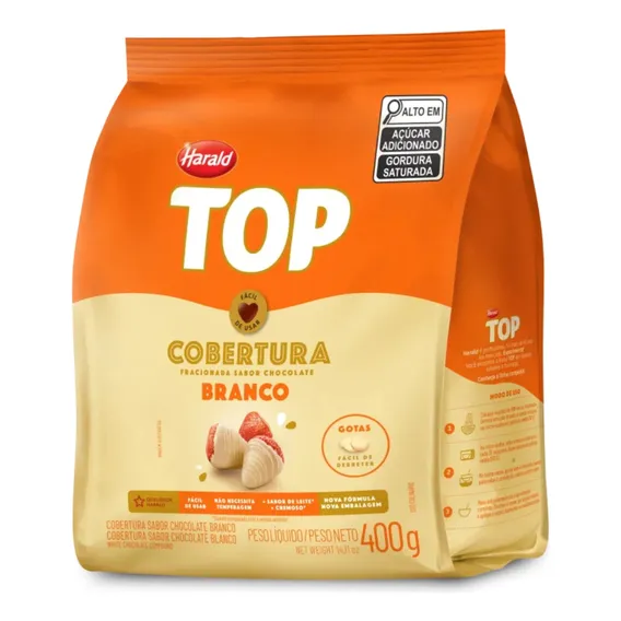 Cobertura Top Fracionada Chocolate Branco em Gotas 400g Harald Foto 1