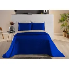 Cobre Leito King 3 Pçs Microfibra - Colcha Dupla Face Cor Azul Foto mini  3