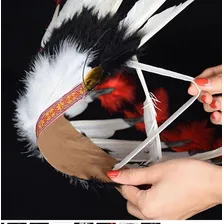 Cocar Índio Indígena Pena Festa Fantasia Cor Preto Branco Vermelho Foto mini 2
