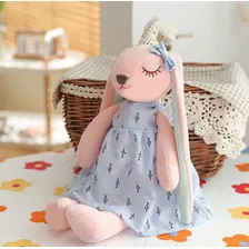 Coelhinha Pelúcia Naninha Bebê Orelhas Longas Vestido Azul 35 Cm Foto mini  2