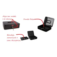 Cofre Caixa Porta Valor E Jóias Com Fundo Falso Removível Cor Preto Foto mini  2