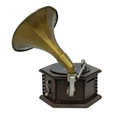Cofre Gramofone Enfeite Metal Estilo Retr么 Vintage Foto mini 3