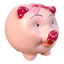 Cofrinho Cofre Porco Laço Pequeno Ceramica Rosa Foto  mini 1