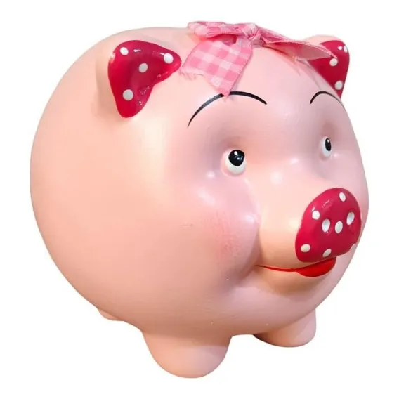 Cofrinho Cofre Porco Laço Pequeno Ceramica Rosa Foto 1
