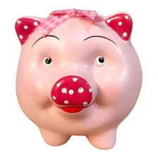 Cofrinho Cofre Porco Laço Pequeno Ceramica Rosa Foto mini  3