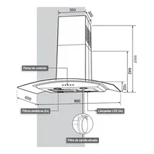 Coifa Ilha Cadence Gourmet Vidro Curvo Inox 90cm 127v Cfa502 Foto mini 3