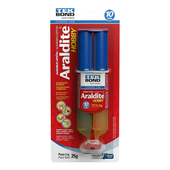 Cola ADESIVO COLA EPOXI ARALDITE HOBBY 25G SECAGEM 10 MINUTOS Tekbond Araldite Hobby 25g de 25g - Amarelo/Azul Foto 1