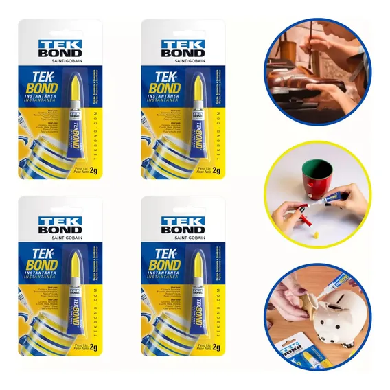 Cola COLAS INSTANTÂNEA ( SUPER BONDER) TEKBOND 2G TEKBOND - SAINT GOBAIN SUPER BONDER TEKBOND 2G de 2g - Kit de 4 unidades - Incolor Foto 1