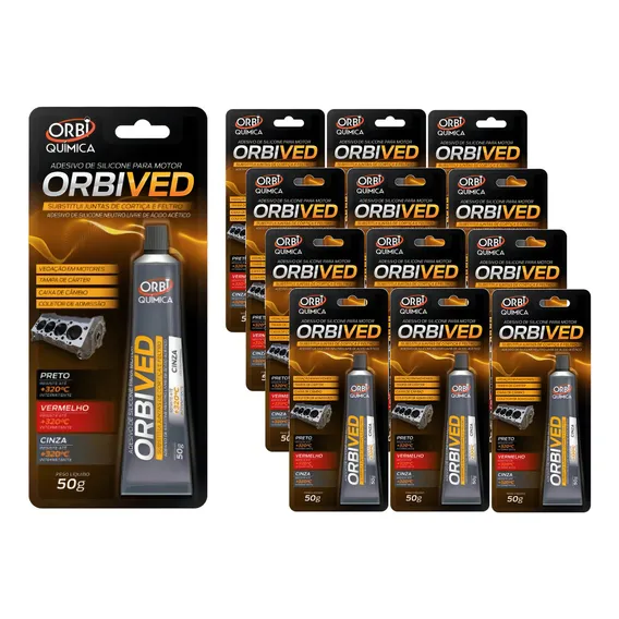 Cola Silicone Cinza Alta Temperatura Orbived 50g Caixa 12un Foto 1