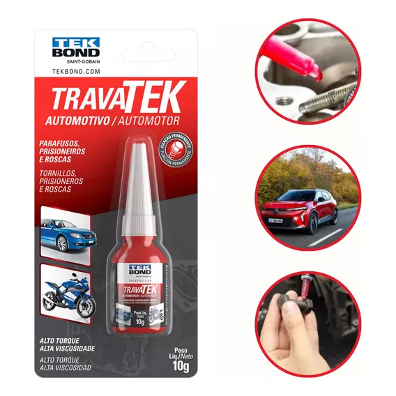 Cola Trava Rosca Tekbond Vermelho Alto Torque 10g Foto 1