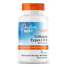 Colágeno Collagen Types 1 E 3 Doctor's Best® 1000mg 180 Tabs Sabor Sem Sabor Foto mini 1