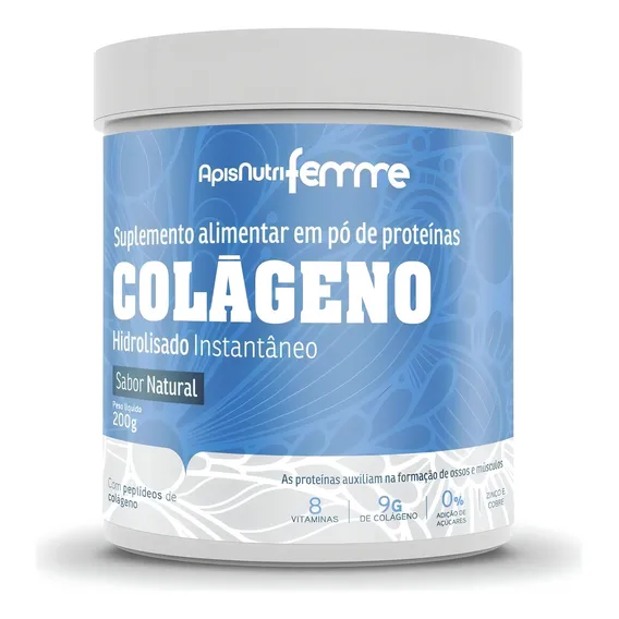 Colágeno Hidrolisado Instantâneo Neutro 200g - Apisnutri Foto 1