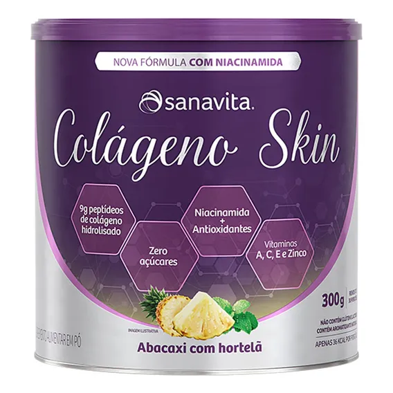 Colágeno Skin - 300g Abacaxi Com Hortelã - Sanavita Sabor Abacaxi/Hortelã Foto 1