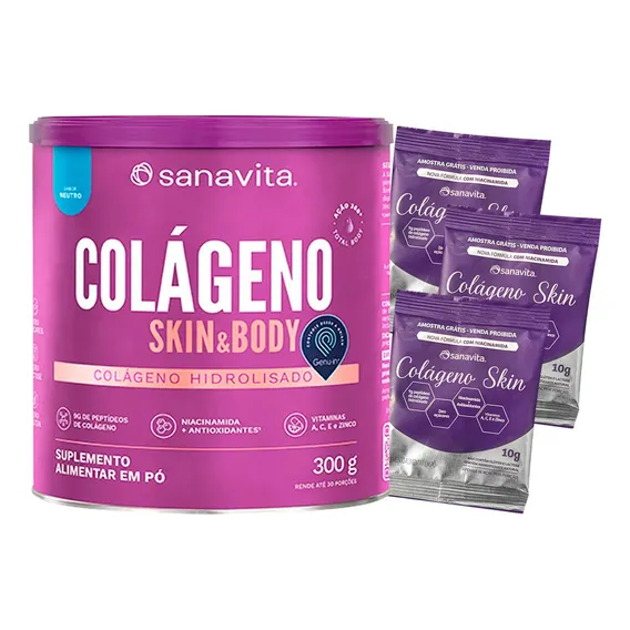 Colágeno Skin Sanavita Neutro 300g Ganhe Foto 1