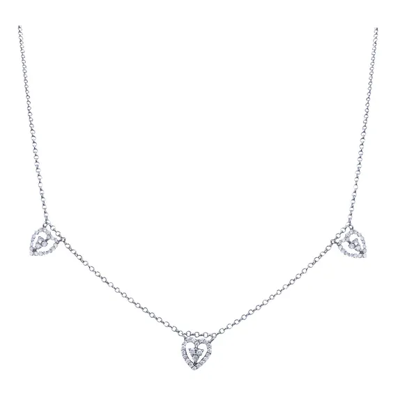 Colar 3 Corações Em Ouro Branco 18k Com Diamantes Foto 1