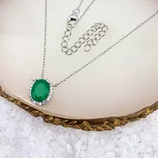 Colar 40cm Com Zircônia Oval  Em Prata Foto mini  3